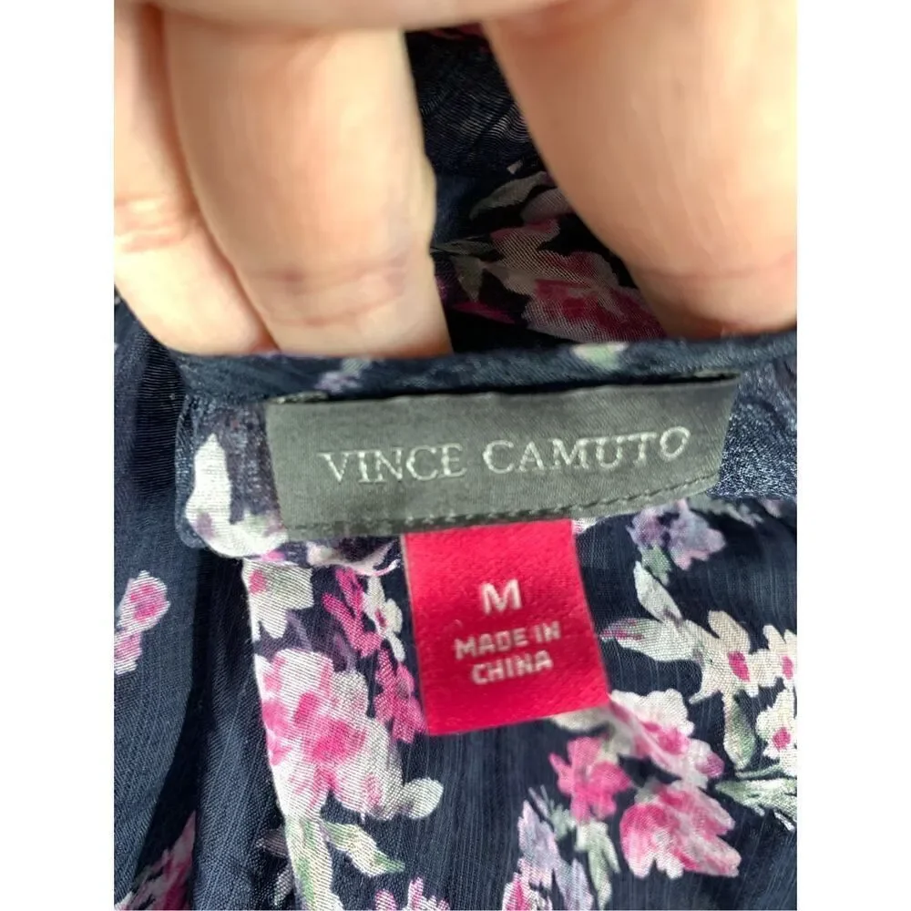 5--- Vince Camuto Peaceful Bouquet Keyhole Floral Long Sleeve Blouse Size Medium